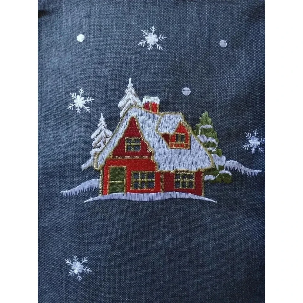 Rolande du Dreuilh Table Runner Embroidered Chalet Snowflakes Winter Gray France